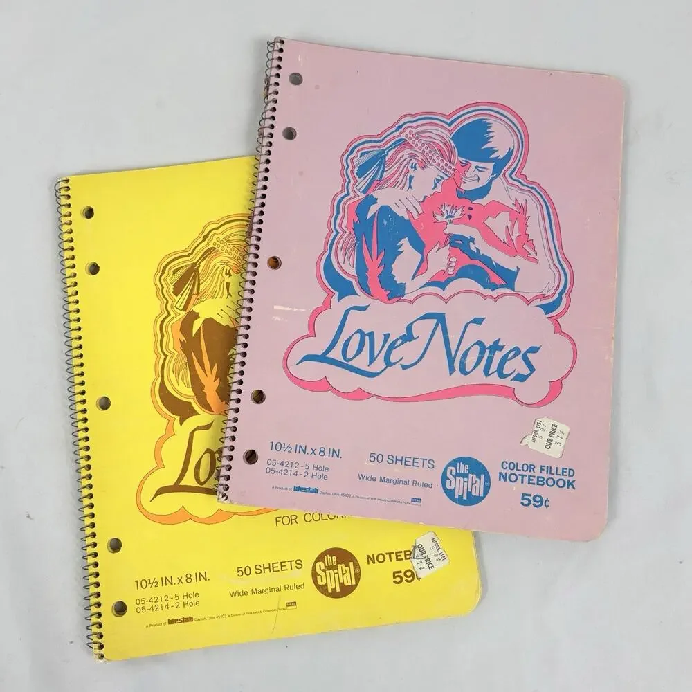 Vintage 1970s Westab Mead Love Notes Spiral Notebook Lot Color Filled Paper Rare